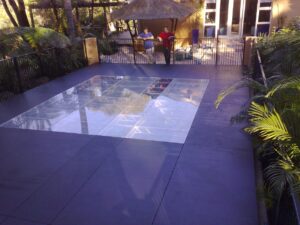 Pool Stage Cover with Clear Acrylic Centre & Black Timber Top Surround